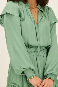 My Jewellery Blouse Satinée Vert Menthe à Volants Fashion