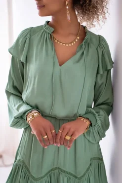 My Jewellery Blouse Satinée Vert Menthe à Volants Fashion