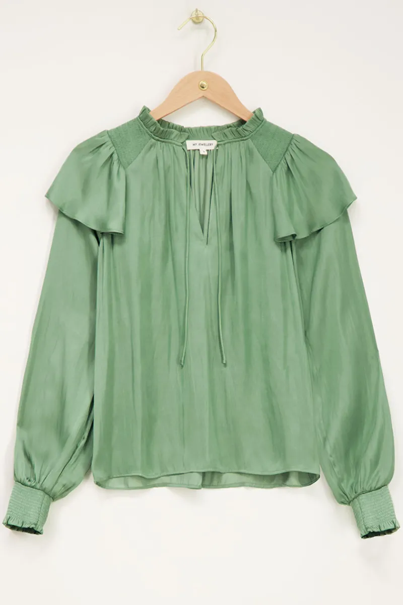 My Jewellery Blouse Satinée Vert Menthe à Volants Fashion