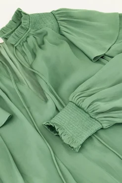 My Jewellery Blouse Satinée Vert Menthe à Volants Fashion