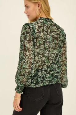 My Jewellery Blouse Verte à Volants Et Imprimé Coloré Best