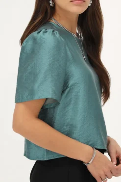 My Jewellery Blouse Verte Avec Manches Plissées Et Nœuds Bleu pétrole Clearance