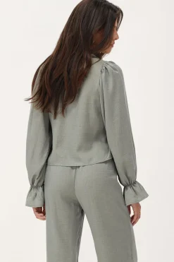 My Jewellery Blouse e Brillante Avec Nœuds Et Manches à Volants Vert Fashion
