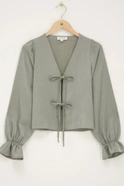 My Jewellery Blouse e Brillante Avec Nœuds Et Manches à Volants Vert Fashion
