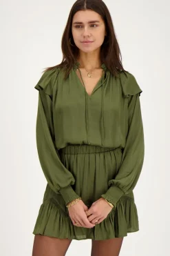 My Jewellery Blouse Verte Satinée à Volants Vert/Vert foncé Clearance