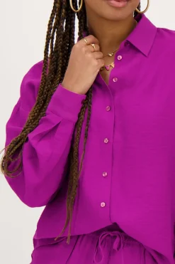 My Jewellery Blouse te à Boutons Violet Discount