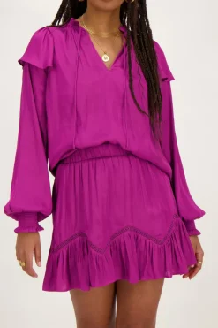 My Jewellery Blouse te à Volants Aspect Satiné Violet Best