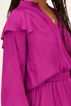 My Jewellery Blouse te à Volants Aspect Satiné Violet Best