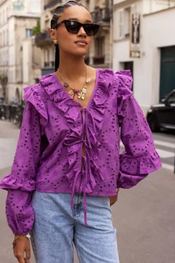 My Jewellery Blouse Violette Avec Broderies Et Nœuds Best