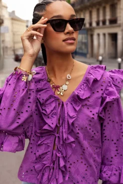 My Jewellery Blouse Violette Avec Broderies Et Nœuds Best
