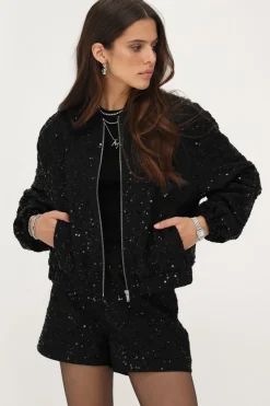 My Jewellery Blouson Bomber Noir à Paillettes Clearance