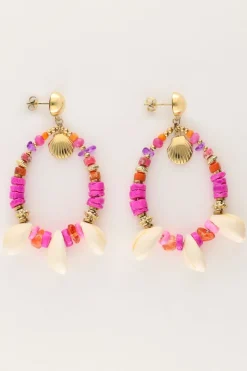 My Jewellery Boucle D'oreille Art Avec Perles Roses Et Coquillages Clearance