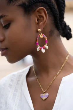 My Jewellery Boucle D'oreille Art Avec Perles Roses Et Coquillages Clearance