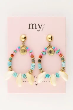 My Jewellery Boucle D'oreille Art Avec Perles Bleues Et Coquillages Discount