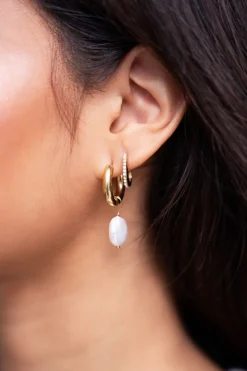 My Jewellery Boucles D’oreille Créoles Ornées De Deux Perles Différentes Fashion