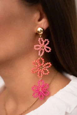 My Jewellery Boucles D'oreilles Avec 3 Fleurs Roses Hot