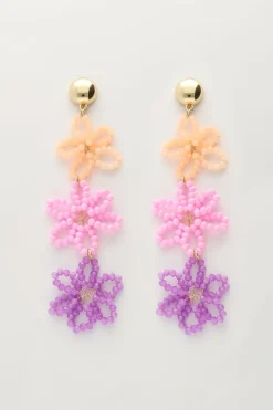 My Jewellery Boucles D'oreilles Avec 3 Fleurs Multicolores Fashion