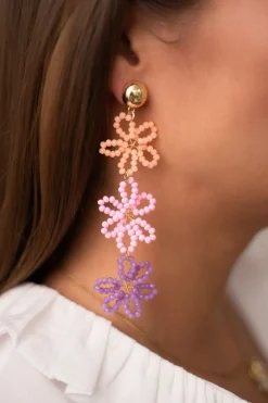 My Jewellery Boucles D'oreilles Avec 3 Fleurs Multicolores Fashion