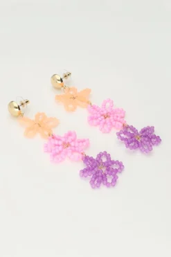 My Jewellery Boucles D'oreilles Avec 3 Fleurs Multicolores Fashion