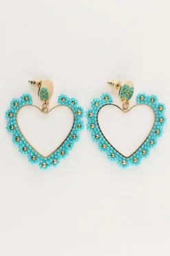 My Jewellery Boucles D'oreilles Avec Cœur Floral Bleu Sale
