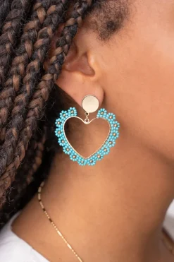 My Jewellery Boucles D'oreilles Avec Cœur Floral Bleu Sale