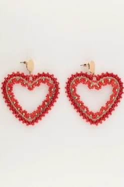 My Jewellery Boucles D'oreilles Avec Cœur En Perles Rouges Outlet