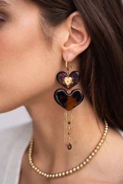 My Jewellery Boucles D'oreilles Avec Cœurs Et Cordons Imprimés Léopard Discount