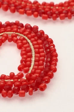 My Jewellery Boucles D'oreilles Avec Perles Rouges En Forme De Coeur Fashion