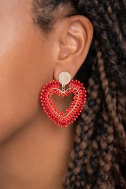 My Jewellery Boucles D'oreilles Avec Perles Rouges En Forme De Coeur Fashion