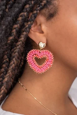 My Jewellery Boucles D'oreilles Avec Perles Roses En Forme De Coeur Hot