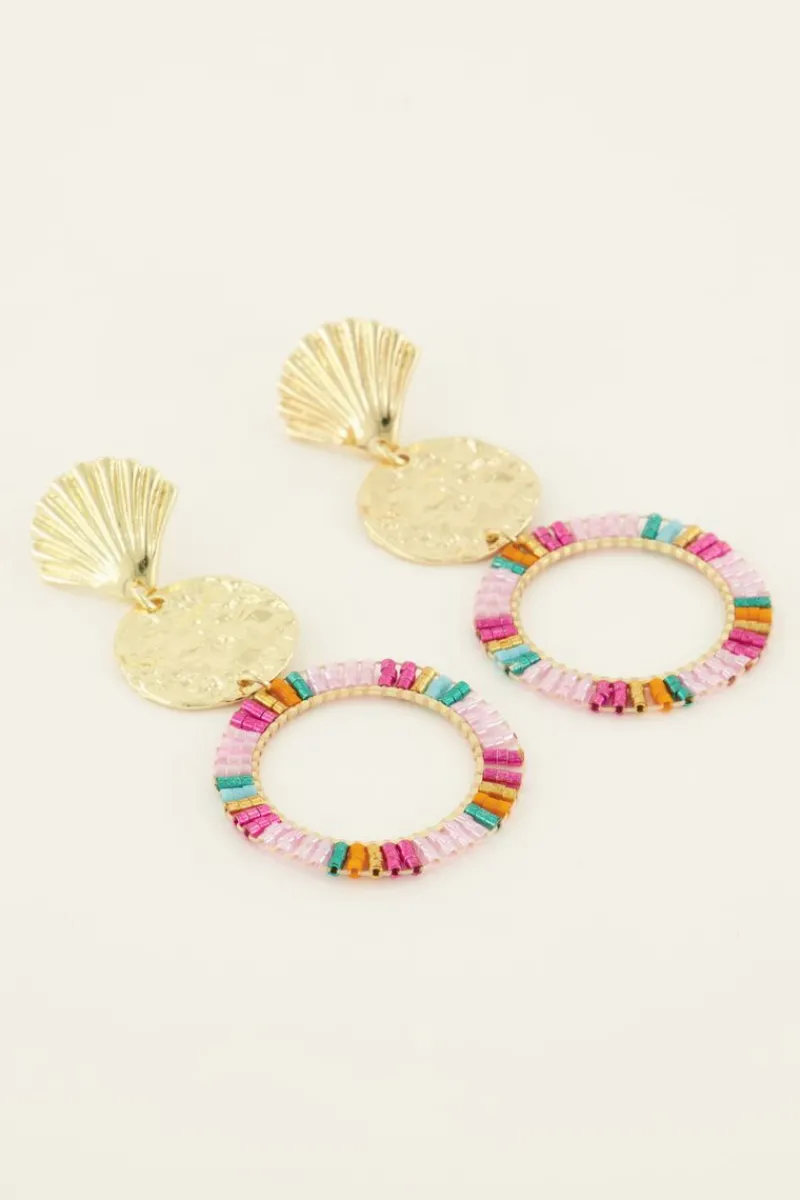 My Jewellery Boucles D'oreilles Coquillage Et Anneau Coloré New