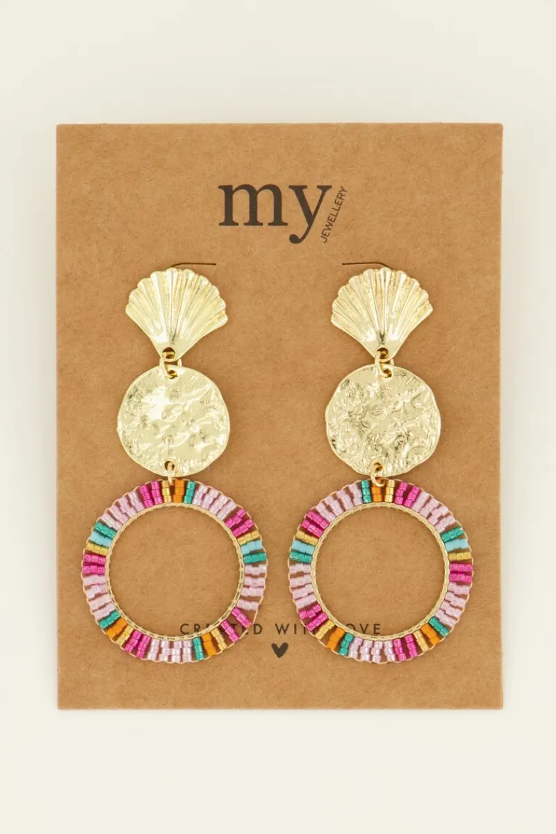My Jewellery Boucles D'oreilles Coquillage Et Anneau Coloré New