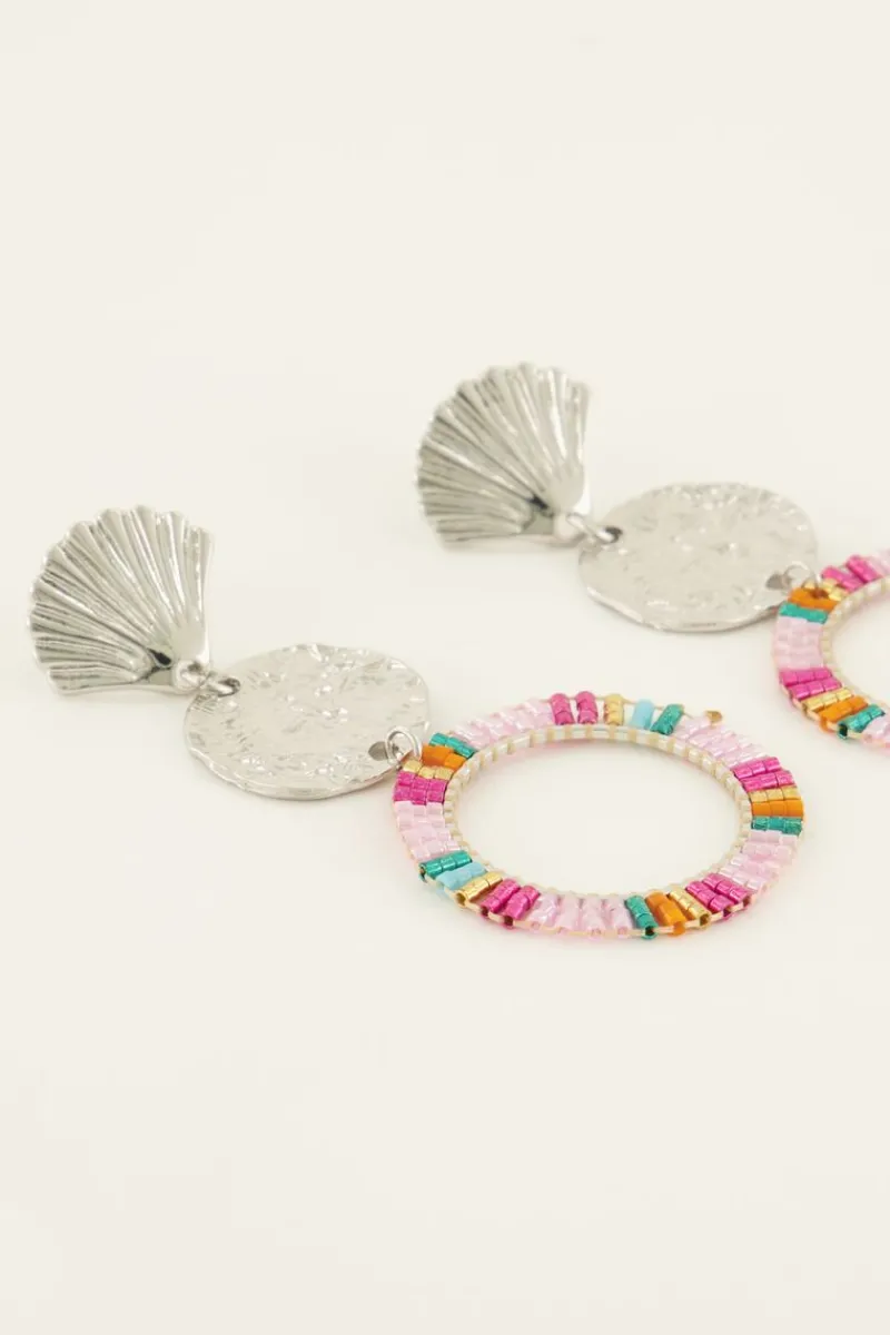 My Jewellery Boucles D'oreilles Coquillage Et Anneau Coloré New