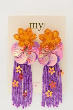 My Jewellery Boucles D'oreilles Island Avec Fleurs Et Franges Violettes Online