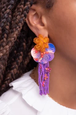 My Jewellery Boucles D'oreilles Island Avec Fleurs Et Franges Violettes Online