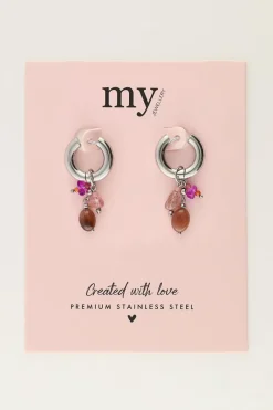My Jewellery Boucles D'oreilles Mini Avec Pierres Roses Et Brunes Best