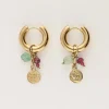 My Jewellery Boucles D'oreilles Mini Avec Pièces De Monnaie Et Pierre Verte New