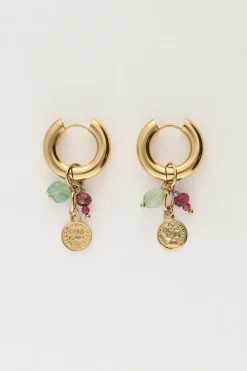 My Jewellery Boucles D'oreilles Mini Avec Pièces De Monnaie Et Pierre Verte New