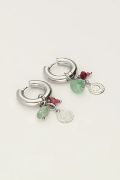 My Jewellery Boucles D'oreilles Mini Avec Pièces De Monnaie Et Pierre Verte New