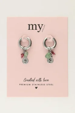 My Jewellery Boucles D'oreilles Mini Avec Pièces De Monnaie Et Pierre Verte New