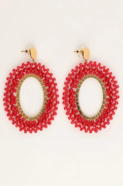 My Jewellery Boucles D'oreilles Ovales Rouges Avec Perles Outlet