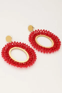 My Jewellery Boucles D'oreilles Ovales Rouges Avec Perles Outlet
