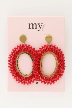 My Jewellery Boucles D'oreilles Ovales Rouges Avec Perles Outlet