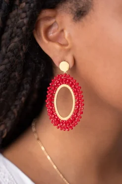 My Jewellery Boucles D'oreilles Ovales Rouges Avec Perles Outlet