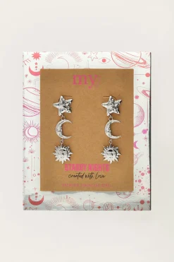 My Jewellery Boucles D'oreilles Pendantes Starry Avec étoile Et Soleil New