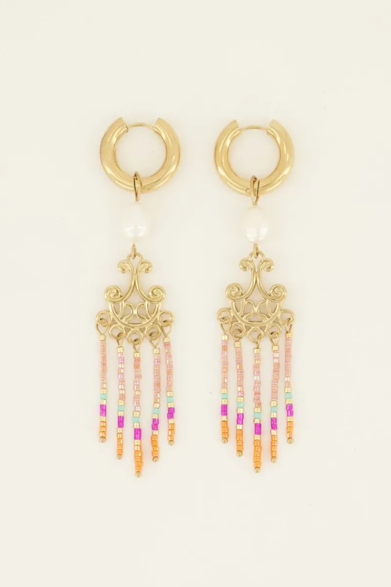 My Jewellery Boucles D’oreilles Perle Blanche Et Perles Colorées New