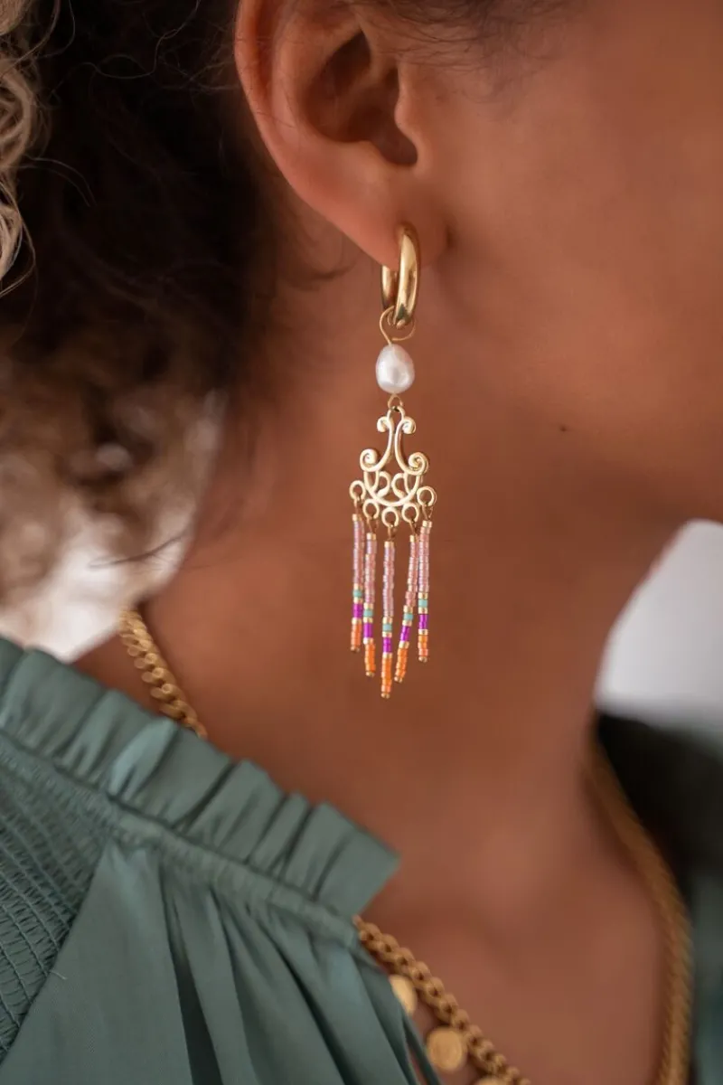 My Jewellery Boucles D’oreilles Perle Blanche Et Perles Colorées New