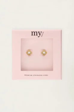 My Jewellery Boucles D'oreilles Puces Carrées Avec Strass Best