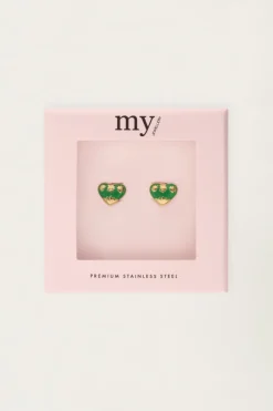 My Jewellery Boucles D'oreilles Puces Mini Cœur Vert Clearance