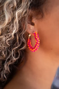 My Jewellery Boucles D'oreilles Rondes Tendance Avec Petites Pierres Roses Et Orange Sale